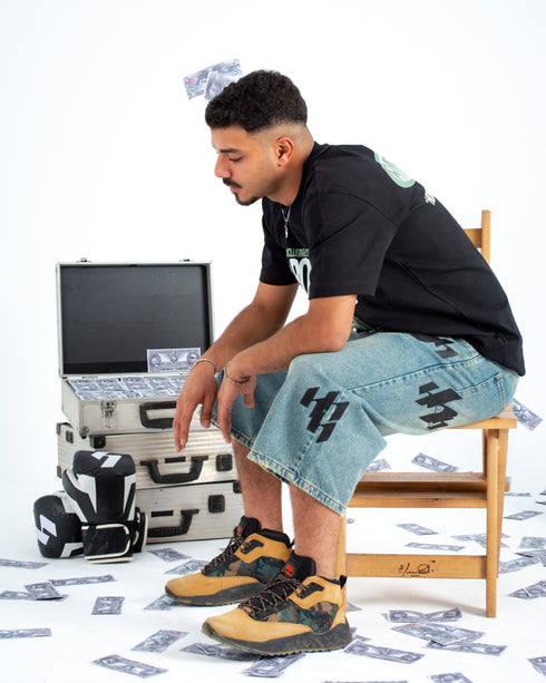INITIAL BAGGY JORTS - BLUE CREAM